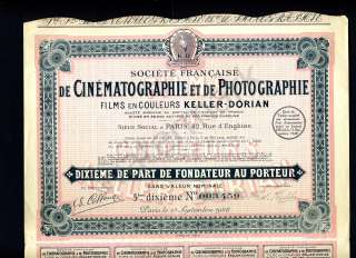 1928 French Co stock certificate Cinematographie Photo  