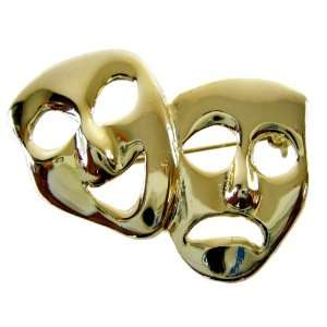  Comedy Tragedy Theatre Mask Gold Lapel Pin   Laugh Now Cry 