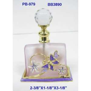  Shiny Gold Purple Butterfly Perfume Bottle 3.25in H