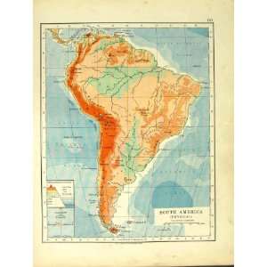  1912 Map South America Physical Columbia Equador Panama 