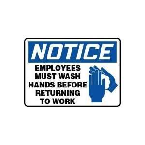  NOTICE EMPLOYEES MUST WASH HANDS BEFORE RETURNING TO WORK 
