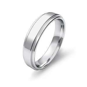   Mens Flat Step Down Wedding Band 5mm Comfit Fit Platinum Ring (10.5