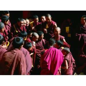  Monks Gathered in Courtyard of Historic Ganden Monastery 