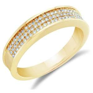 Size 4   10K Yellow Gold Diamond Three Rows MENS Wedding Band Ring   w 