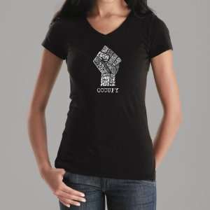  Womens Black Occupy Wall Street V Neck Shirt XS   Created 