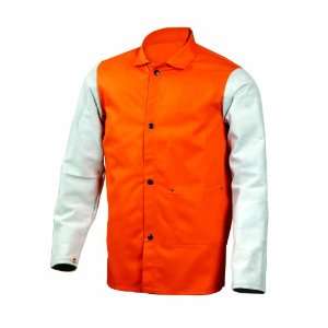   Plus Orange Flame Retardant Cotton, Gray Cowhide Sleeves, Large