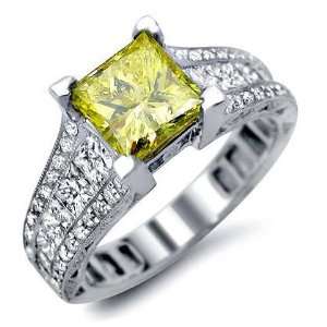  2.70ct Canary Yellow Princess Cut Diamond Engagement Ring 