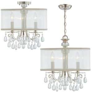 Polished Chrome Chandelier Draped with Oyster Crystal Accented with a 