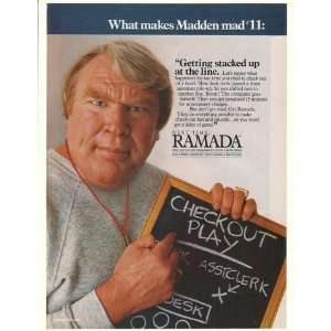  1987 John Madden Checkout Play Ramada Inn Hotel Print Ad 