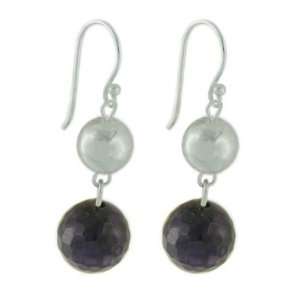 Wire Earrings with Silver Ball Drop and Amethyst CZ Balls 