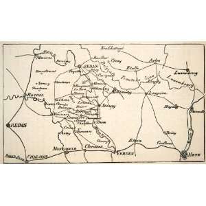 1871 Lithograph Map France Franco Prussian War Reims Verdun Metz 