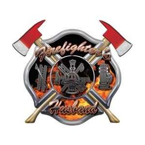  Firefighters Husband Inferno Maltese Cross Decal with Axes 