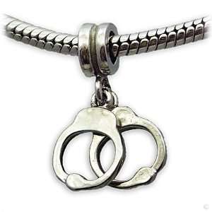 slide on Charm Bead   handcuffs Dangle element #16139, Beads bracelet 