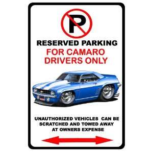  1969 Chevrolet Camaro SS Muscle Car toon No Parking Sign 