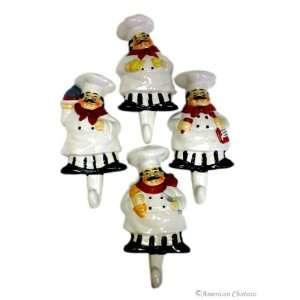  4 Fat French Chef Wall Hooks Hangers / Kitchen Decor