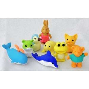  9 Pieces Take apart Japanese Erasers   Animals (Colors may 