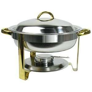  Deluxe Round 4 qt. Gold Accent Chafer with Water Pan and 