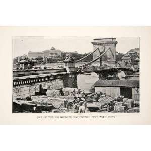  1903 Print Szechenyi Chain Bridge Lanchid Buda Pest Danube 