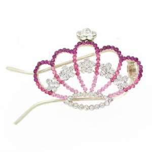    Czech Rhinestone 2 Prong Hair Stick Fork Crown Pink Beauty