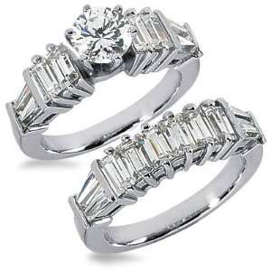  3.68 Carats Emerald Cut Diamond Engagement Ring Set 