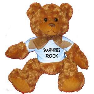  Saxaphones Rock Plush Teddy Bear with BLUE T Shirt Toys & Games