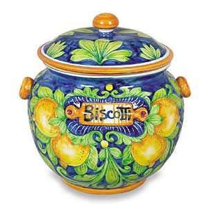  Italian Pottery, Ornato Collection, Biscotti Jar, Lemons 