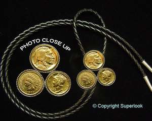 BOLO Silver & Gold Plated Bola Tie ~ 3 VINTAGE COINS  