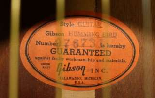   To Late 60s Gibson Kalamazoo USA Hummingbird Acoustic Guitar w/HSC