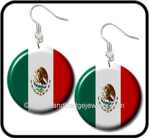 MEXICAN FLAG* Mexico National Flag Button EARRINGS  
