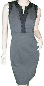 JUST TAYLOR Sleeveless Charcoal Ponte Knit Black Trim Dress 12 Petite 