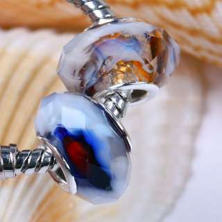 5x Multicolor Crystal Glass European Beads Fit Bracelet  