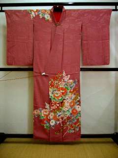 81120H Vintage Japanese Kimono dull rose pink HOMONGI S  