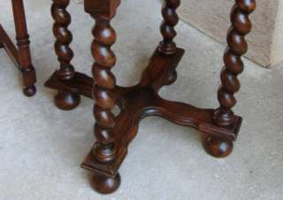 Antique French CARVED Oak Barley Twist Round Coffee End Table  