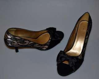 New in Box Fioni Black Lace & Gold Womens Dress Shoes Size 13w 3Heels 