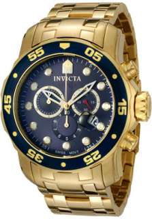 Invicta Watch 0073 Mens Pro Diver Chronograph 18k Yellow Gold Plated 