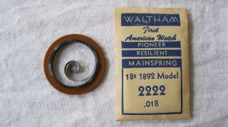   Mainspring 18s Factory number 2222 .018 New Old Stock Models 1892