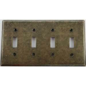  Aged Antique Brass 4 Gang Toggle Wall Plate