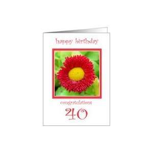  40 Years Old Red Flower Birthday Card Card Toys & Games