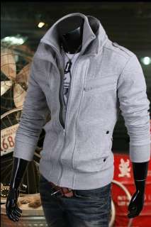 Mens Coat Winter Sweater Double Zipper Design Fashion Stand Collar 