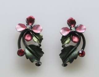Red Enamel Flower Crystal Necklace Earrings Set s0461  