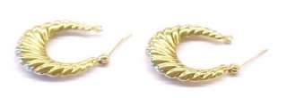 14K Solid Yellow Gold Spiral Design Hoop Earrings 21mm  