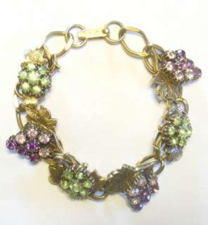 Vtg Stunning Purple Green Rhinestone Grapes Bracelet  