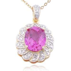18k Yellow Gold Plated Sterling Silver Lab Created Pink Sapphire and 