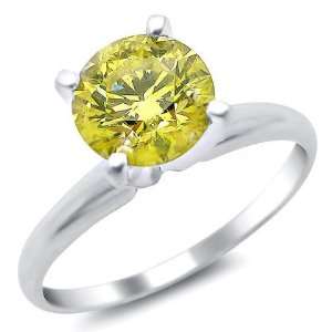 03ct Yellow Canary Round Solitaire Diamond Engagement Ring 14k White 