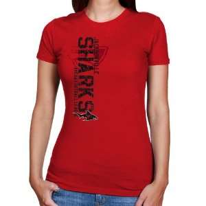 AFL Jacksonville Sharks Ladies Red Vertical Destroyed Slim Fit T shirt 