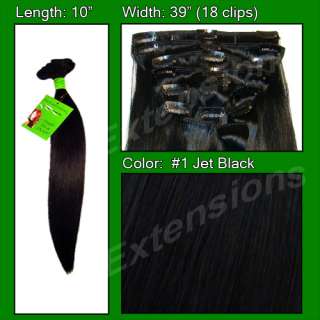 Jet Black Clip on in Human Hair Extensions 10 inch  