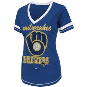 Milwaukee Brewers Royal Blue Womens Bling Beauty T Shirt  