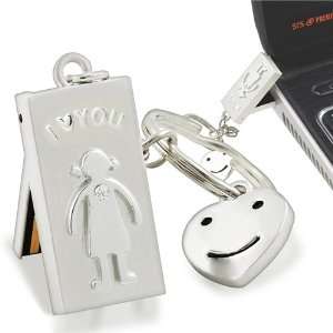   Day Gift   Silver keychain with I Love You USB Flash Drive, 8GB