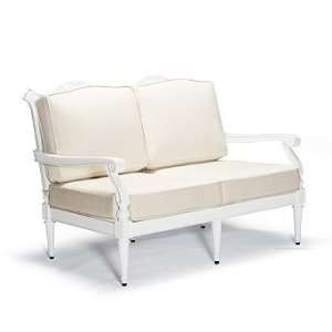  Glen Isle Outdoor Loveseat with Cushions in White Finish   Off 