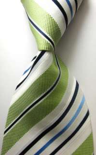 New #P01 Green White Stripe Silk Classic Woven Mans Tie Necktie 